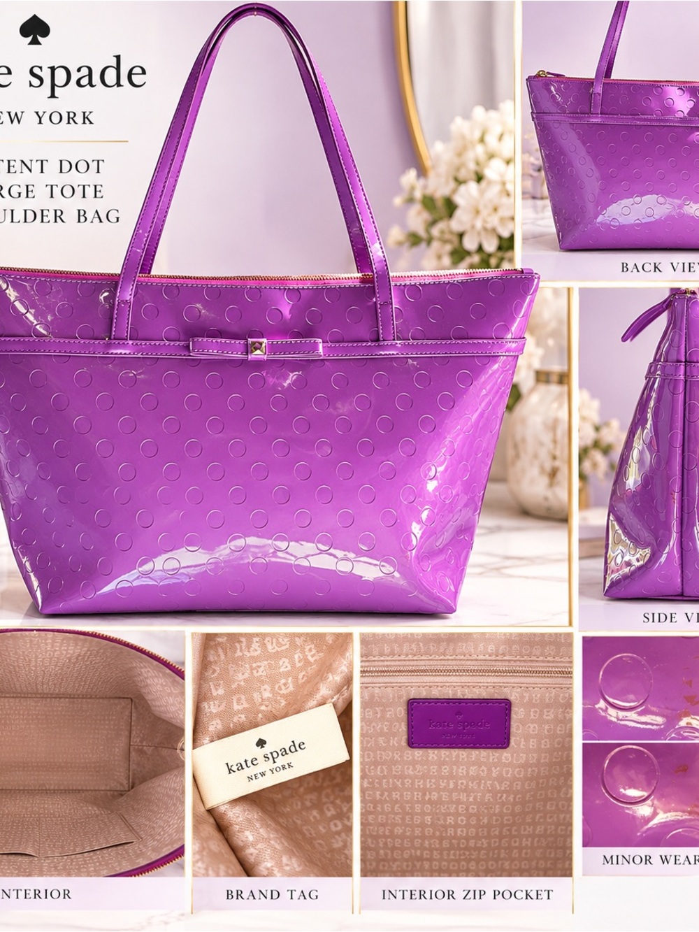 “Kate Spade Camellia Street Sophie Baja Rose Purple Patent Tote”